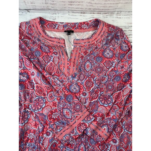 Talbots NEW Tunic Blouse PINK Geometric Long Bell Sleeve Sz XL Light Peasant - Picture 10 of 13